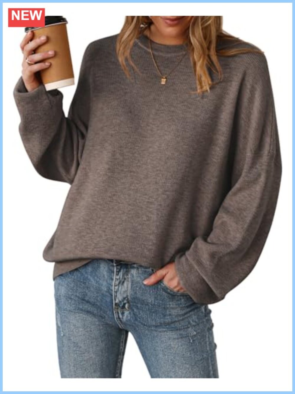 Wool Blend Oversized Sweater Ribbed Crewneck Pullover